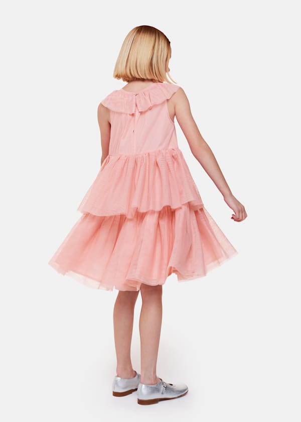 Dusty Pink Tilda Tulle Frill Sleeve Dress