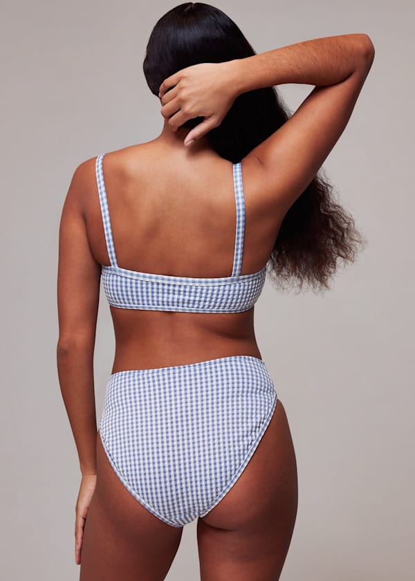 Blue Gingham Texture Bikini Top