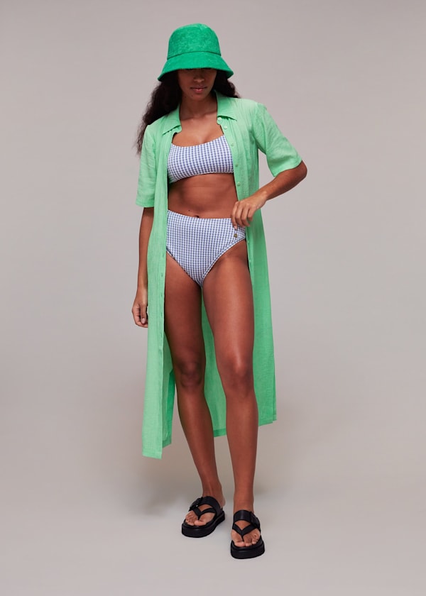 Blue Gingham Texture Bikini Bottom