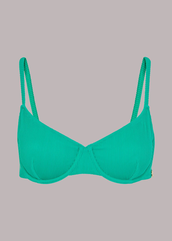 Green Ribbed Underwire Bikini Top