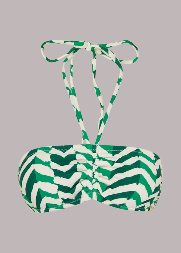 Green Chevron Ruched Bikini Top