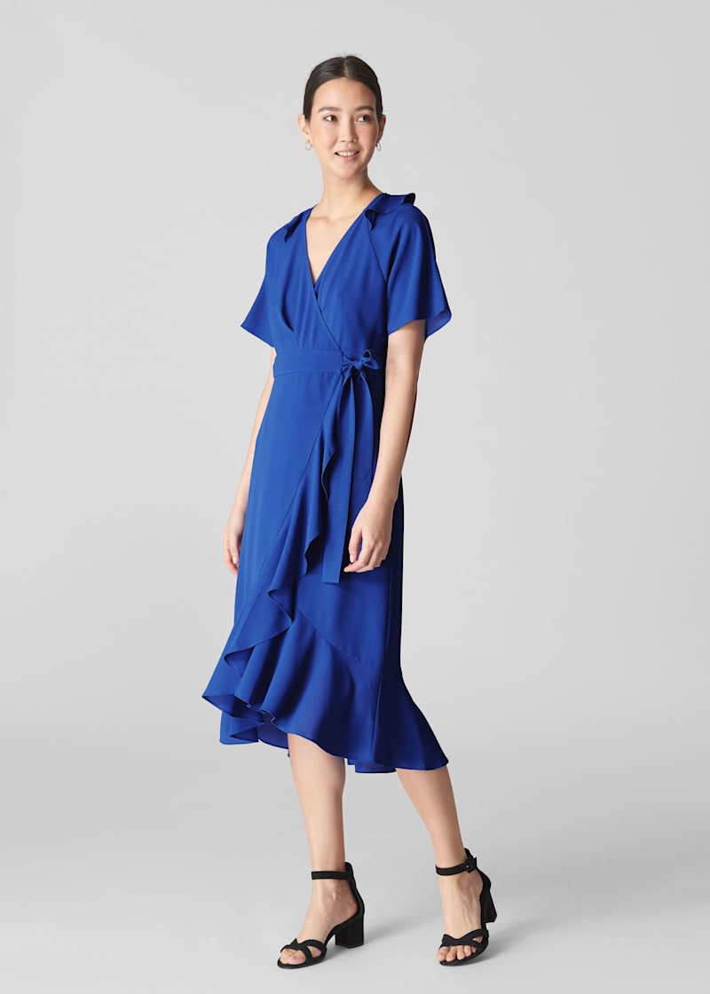 Blue Abigail Frill Wrap Midi Dress WHISTLES