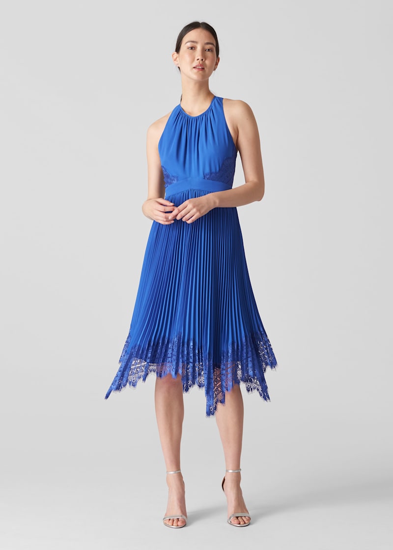 Blue Lana Lace Pleat Dress | WHISTLES | Whistles UK |