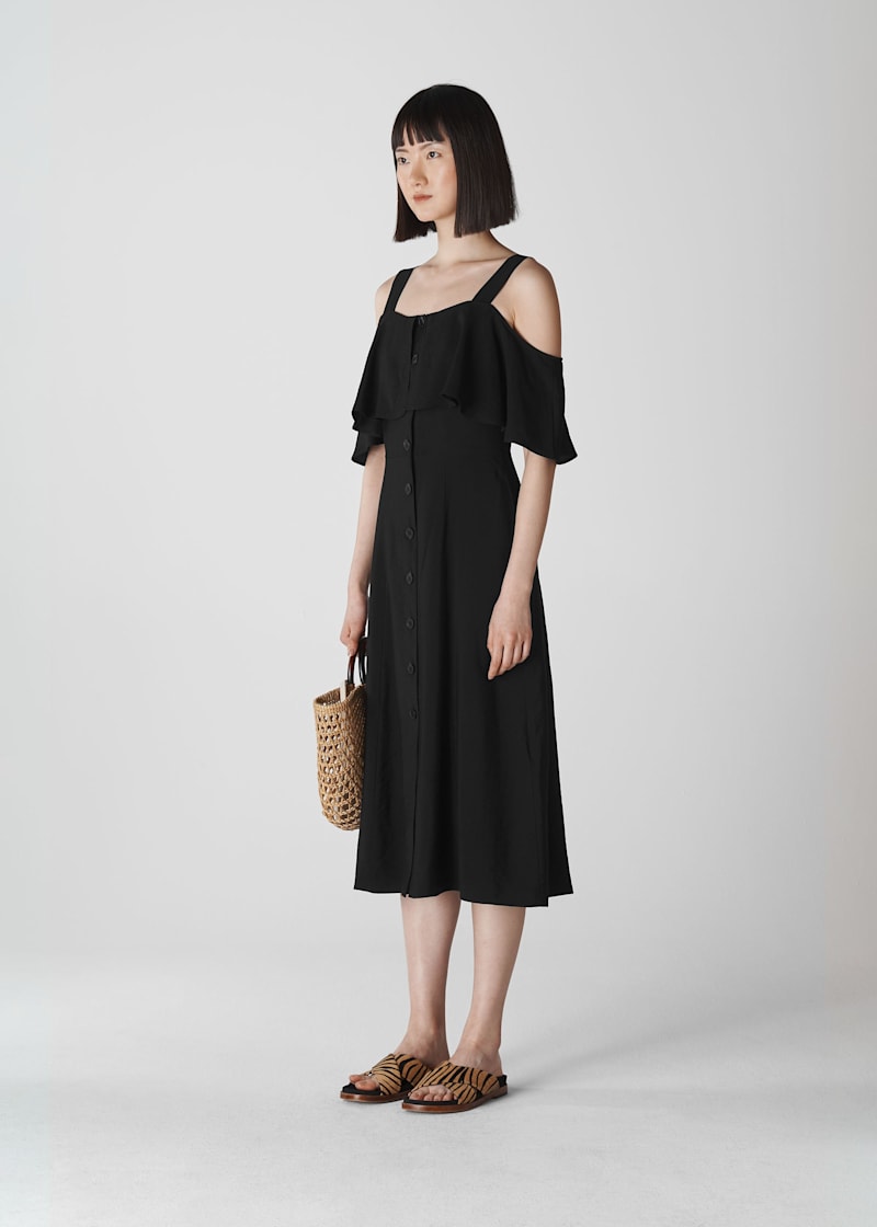 Black button midi dress top