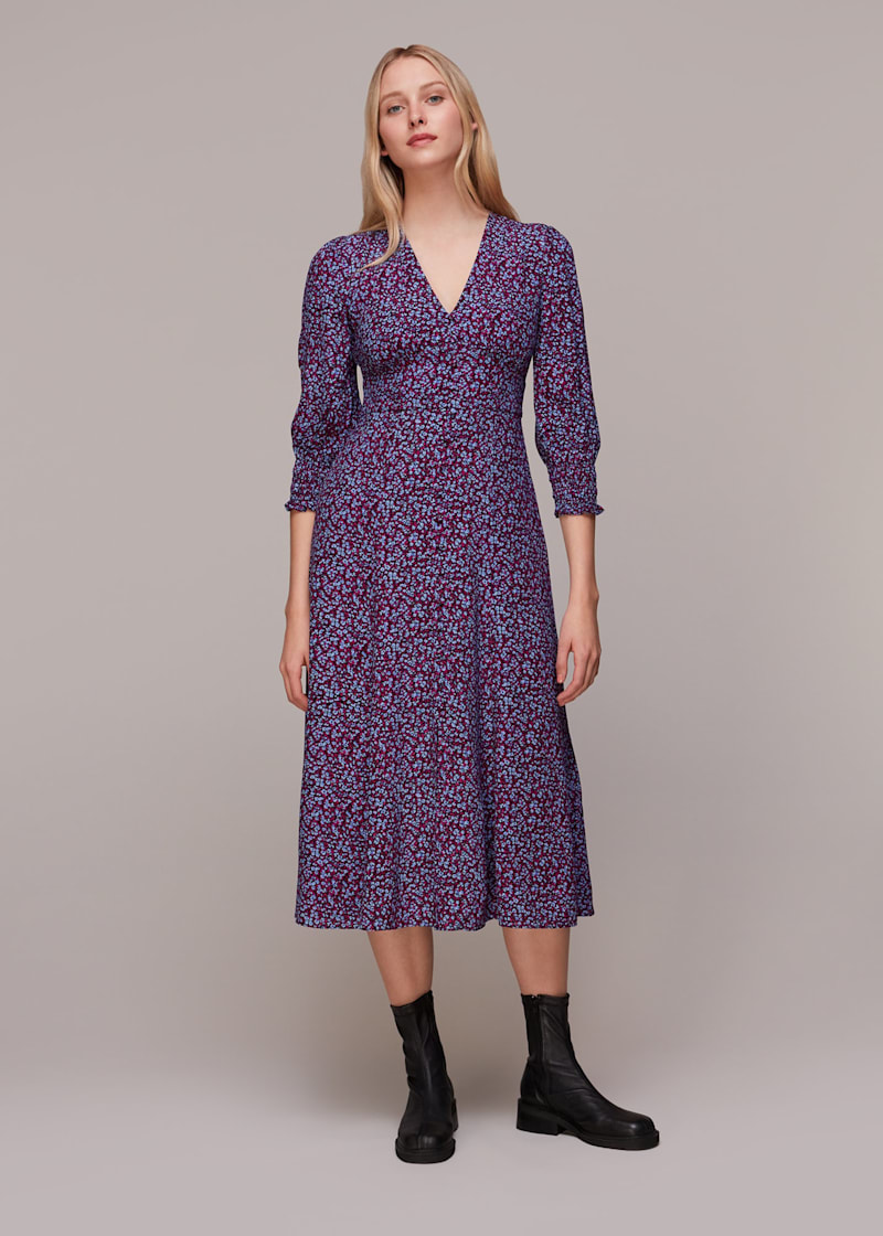 Purple/Multi Floral Garden Midi Dress | WHISTLES | Whistles UK