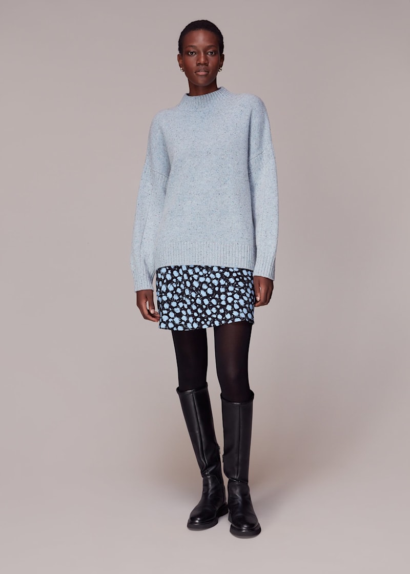 Blue Multi Brushed Dalmatian Mini Skirt WHISTLES Whistles US