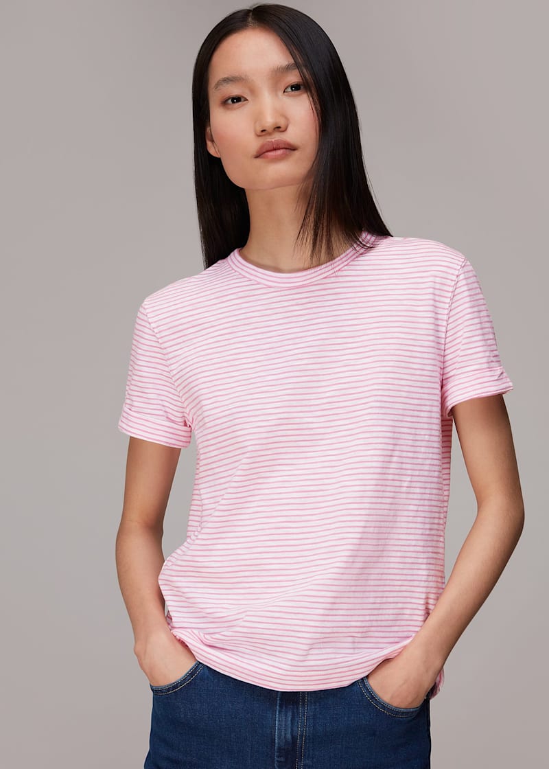 pink and white striped t shirt