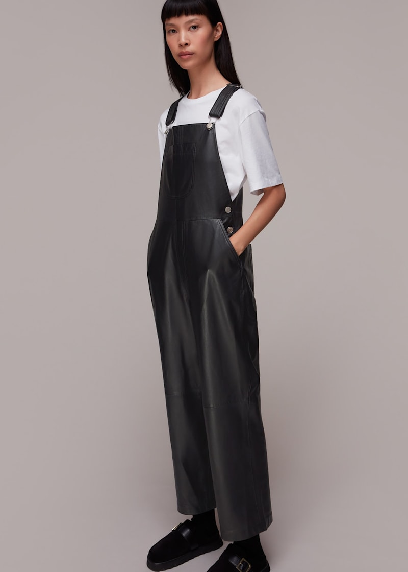 Black Leather Straight Leg Dungarees Whistles UK Whistles UK